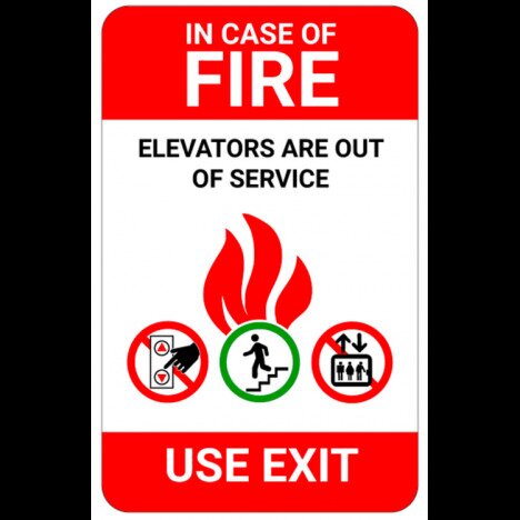 Sign in case of fire elevators are out of service use exit